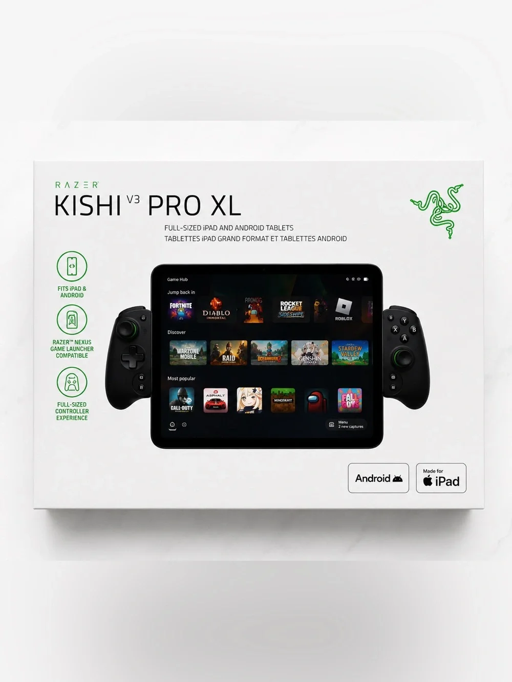 Razer Kishi V3 Pro XL Mobile Controller — Black with Green Accents